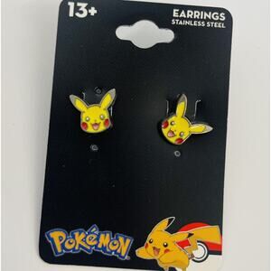 1 Pair Pokemon Pikachu Stud Cute Earrings Stainless Steel Yellow